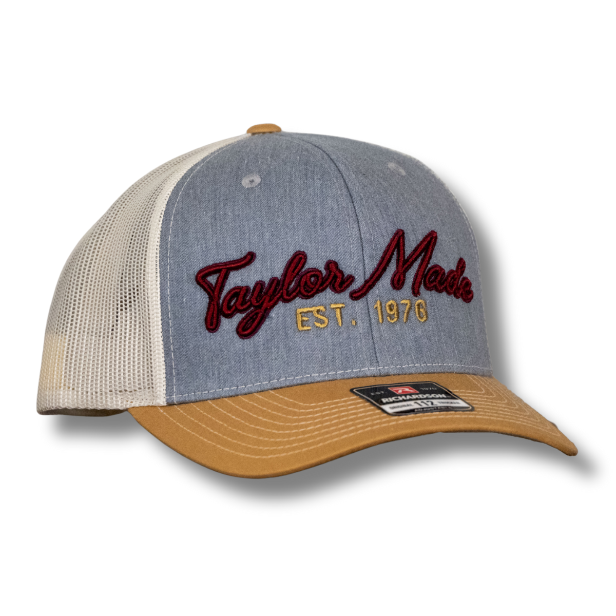 Taylor Made embroidered trucker hat (gray/gold)