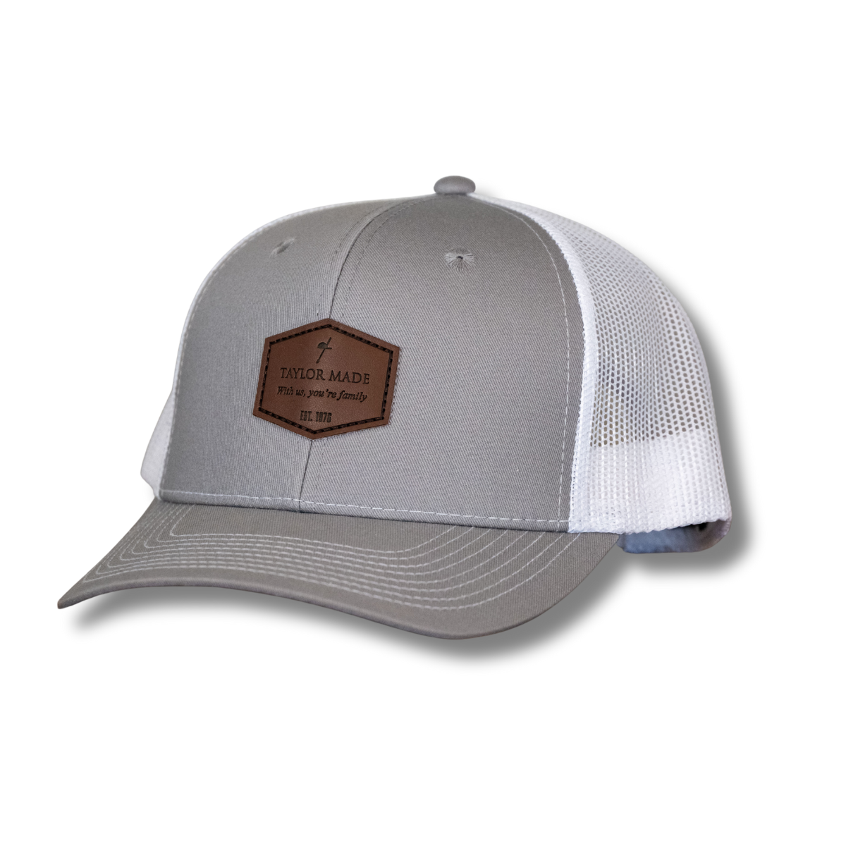 Taylor Made Farm premium gray trucker hat - with leather patch